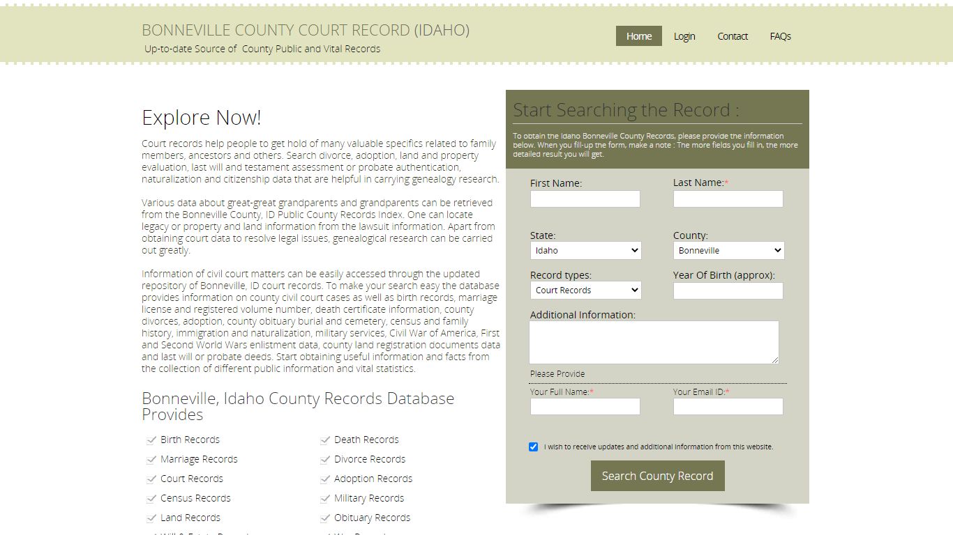 Bonneville County, Idaho Public Court Records Index